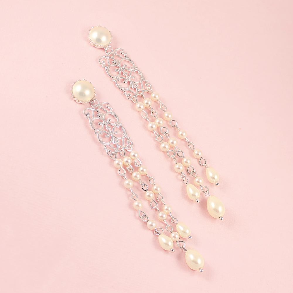 Silver Ember Bridal Pearl Earrings