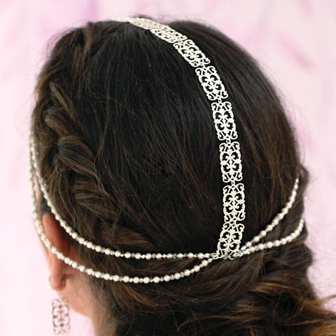 Silver Ember Boho Bridal Headpiece from back