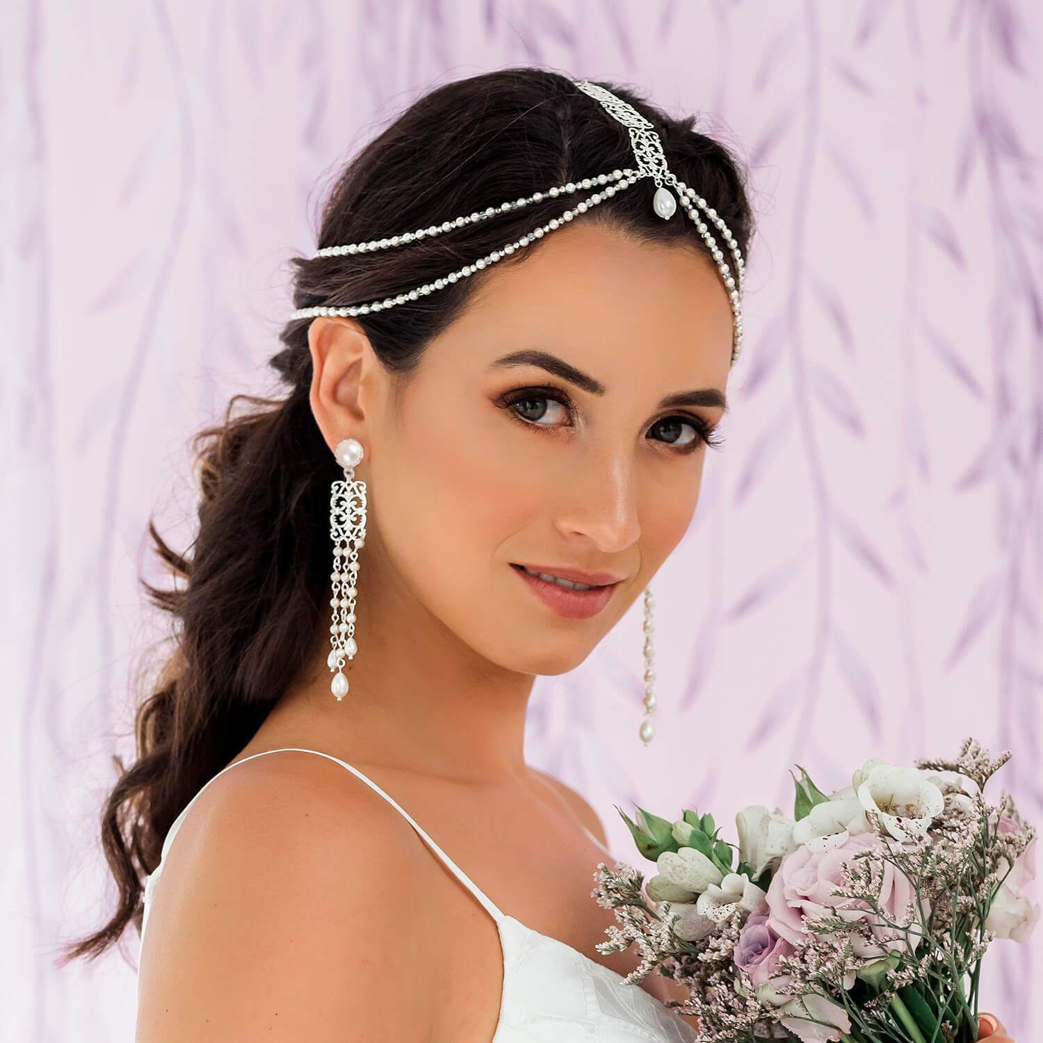 Silver Ember Boho Bridal Headpiece from side