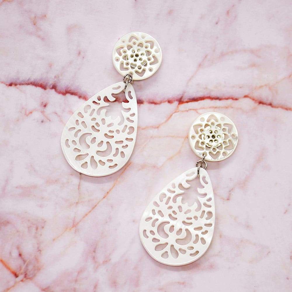 Erykah Lace Shell Earrings on pink