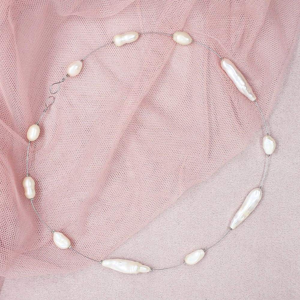 Silver Fallon Freshwater Pearl Hair Halo on pink