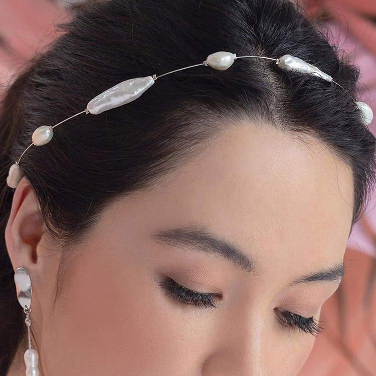 Silver Fallon Freshwater Pearl Hair Halo from side