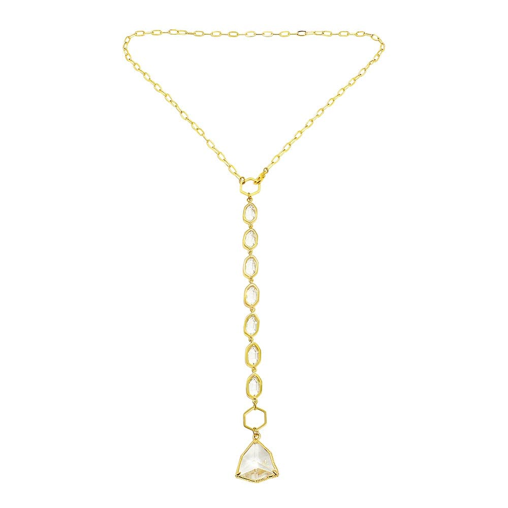 Faven crystal and gold two way necklace as choker Y necklace on white background