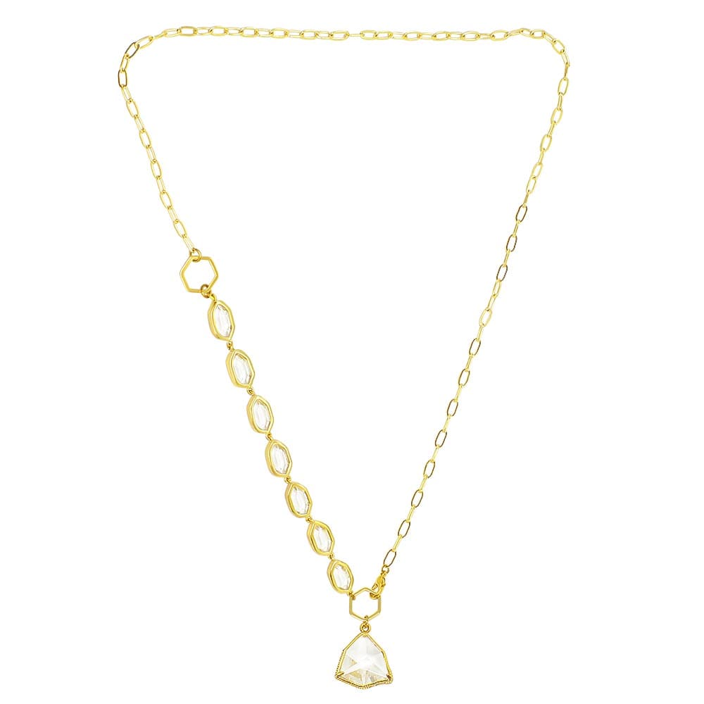 Faven crystal and gold two way necklace classic style on white background