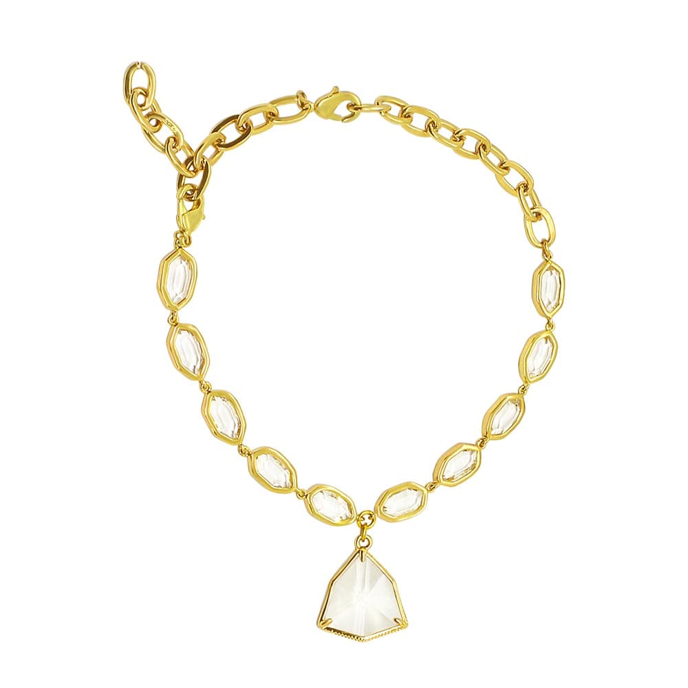Faven gold and crystal anklet on white background