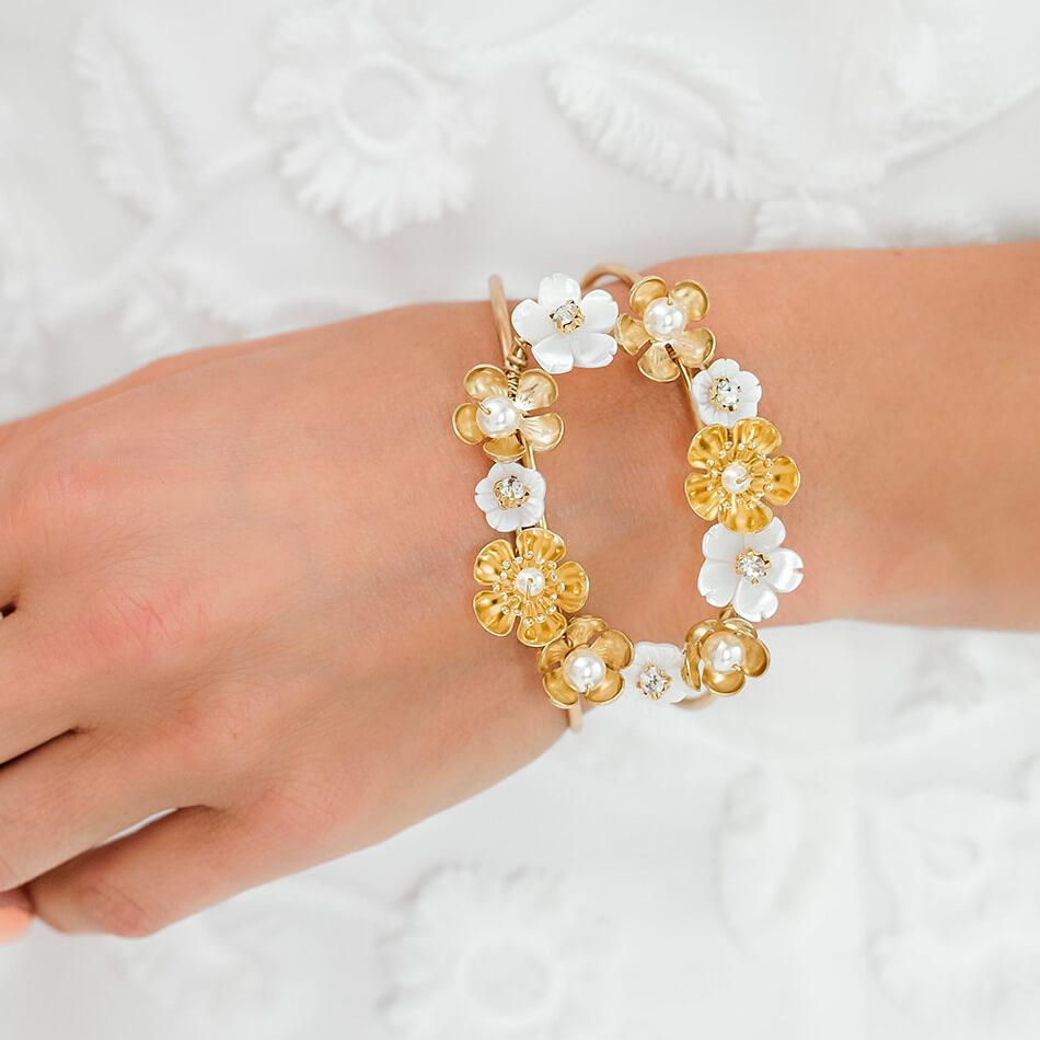 Gold Felicity Floral Cuff Bracelet from close