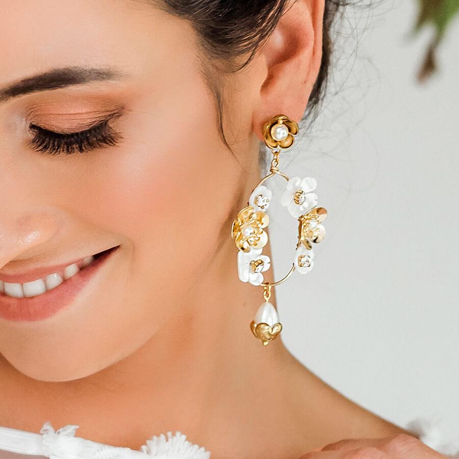 Gold Felicity Floral Bridal Earrings from front