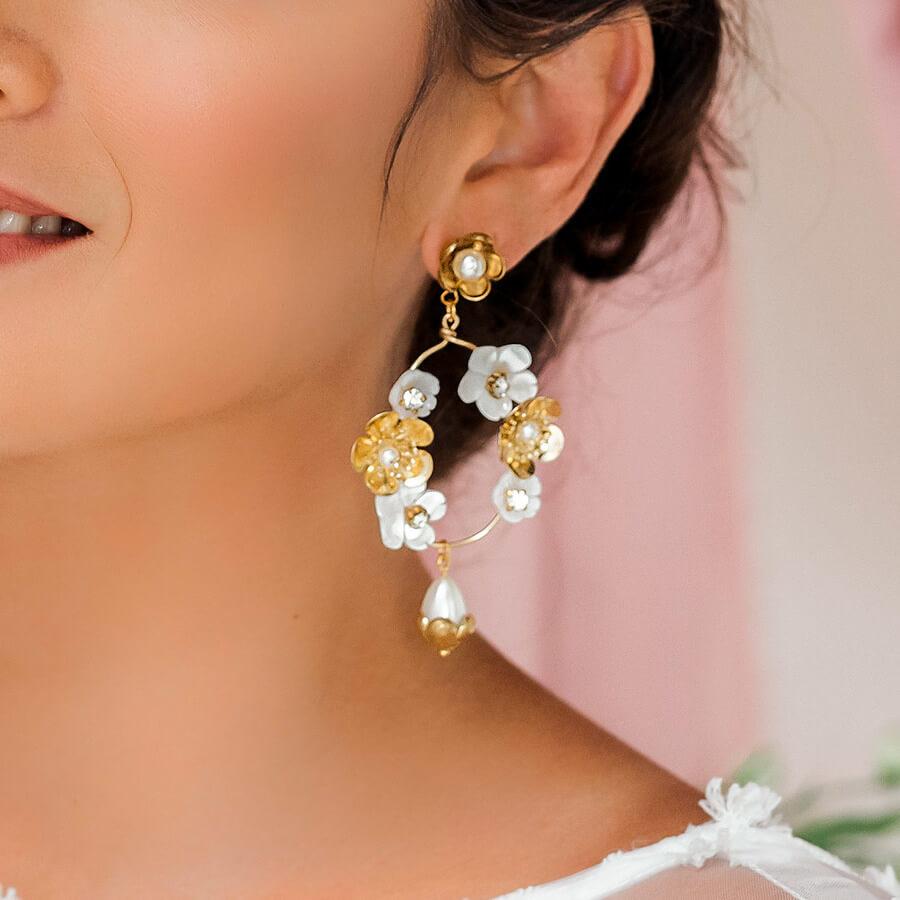 Gold Felicity Floral Bridal Earrings from side