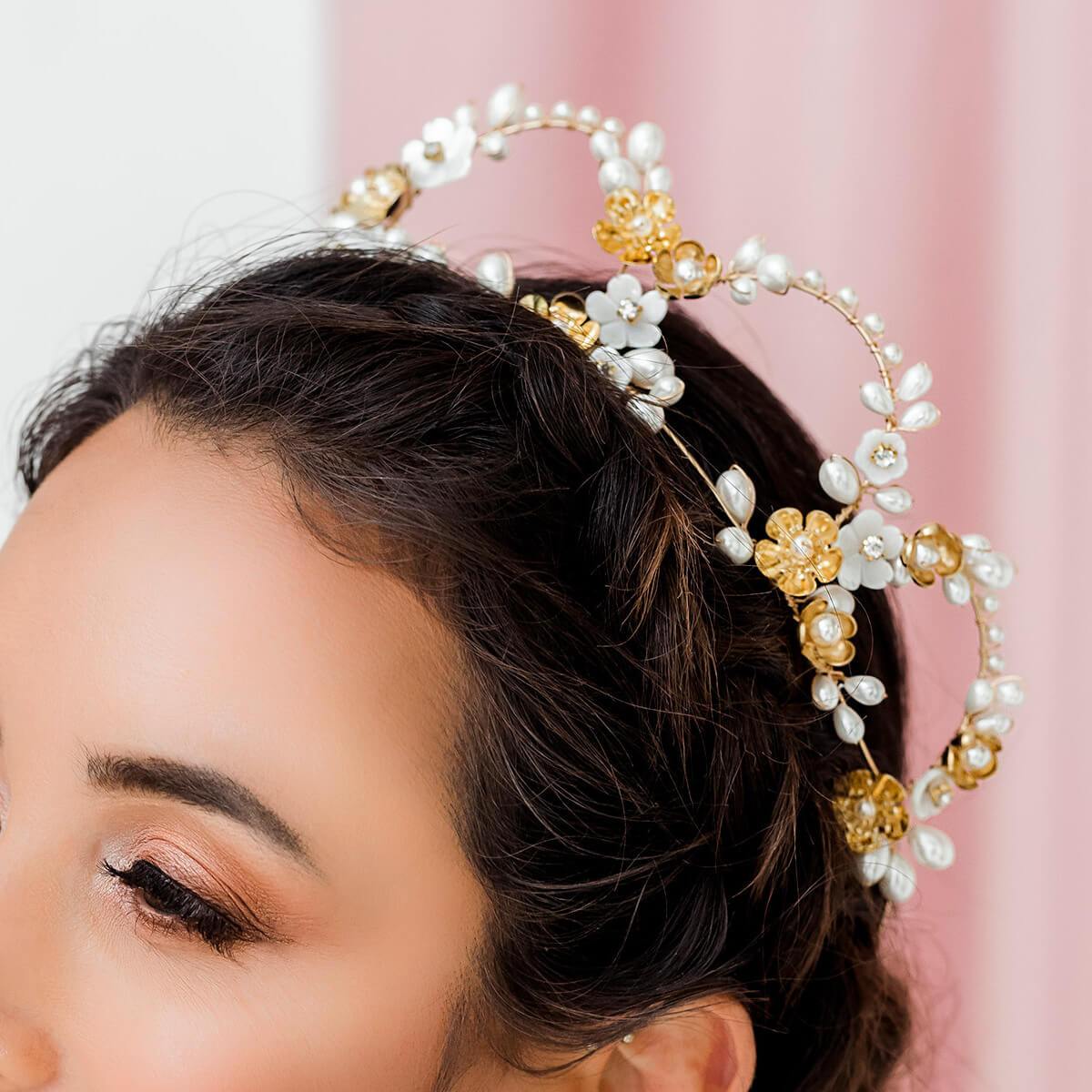 Gold Felicity Bridal Flower Crown from side