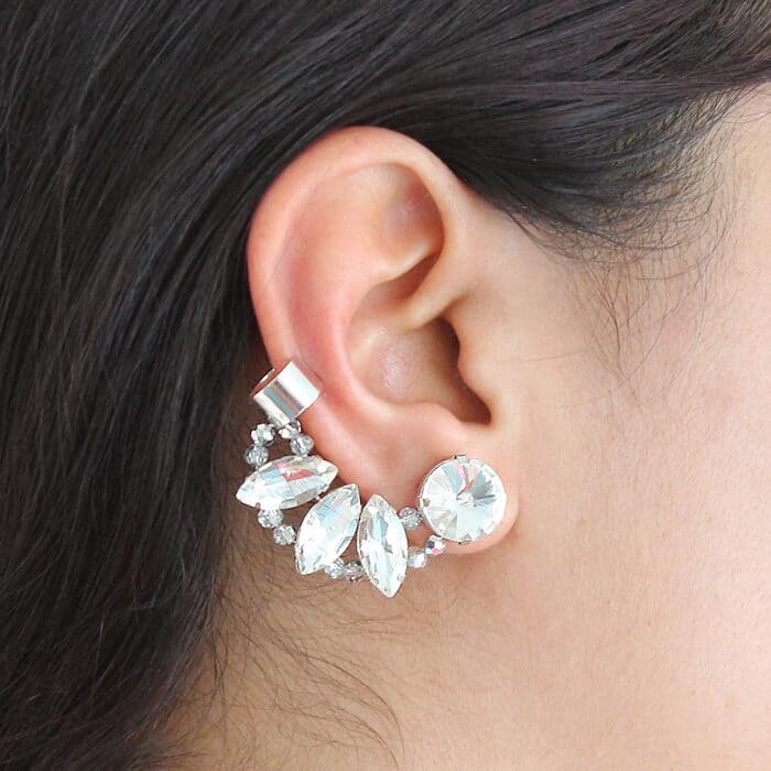 Heather crystal ear cuff earring crystal clear on right ear