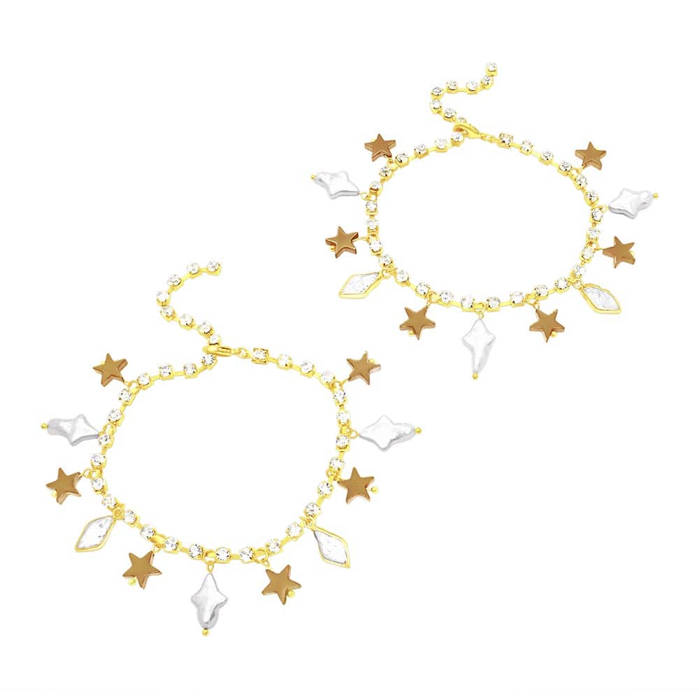 Iggy Gold Stars & Pearl Anklet pair
