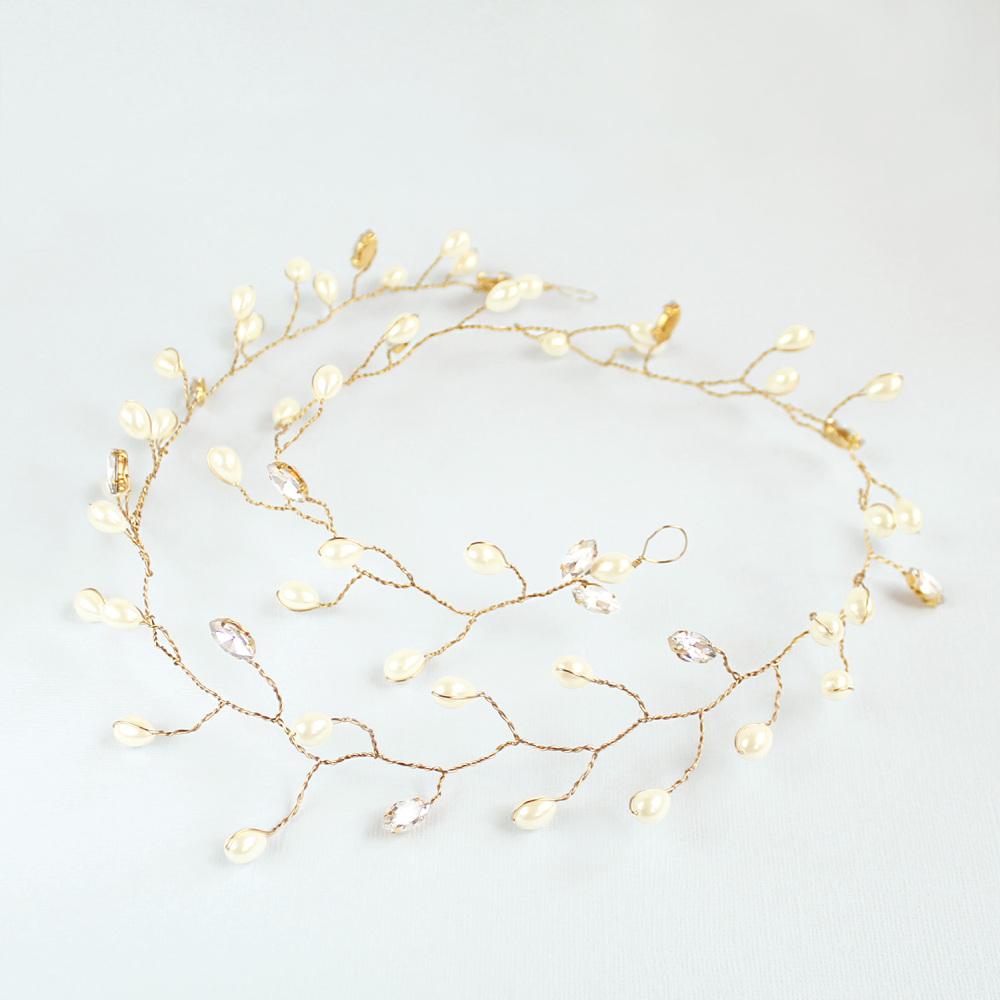 Gold Ivy Bridal Hair Vine Headpiece on grey