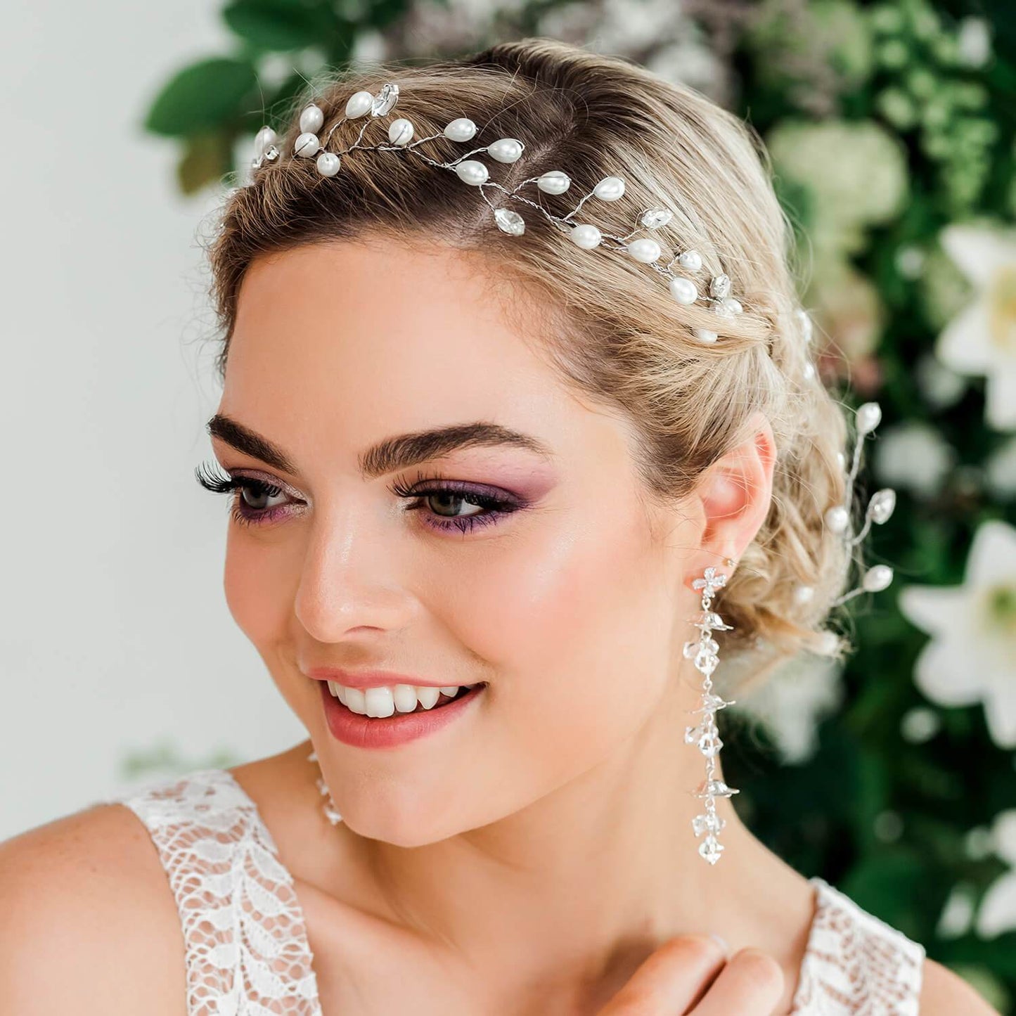 Silver Ivy Bridal Hair Vine Headpiece from front