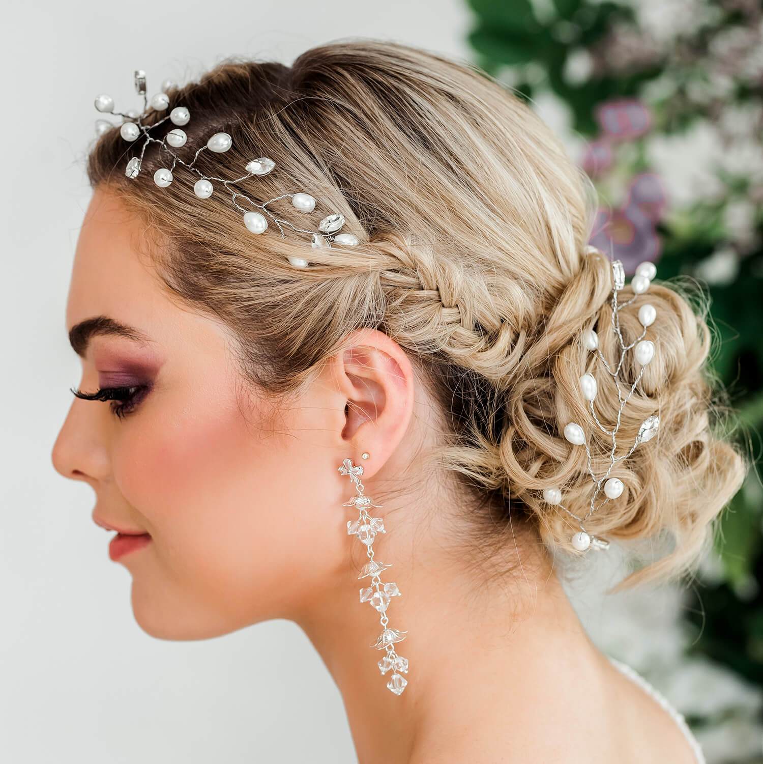 Silver Ivy Bridal Hair Vine Headpiece from side