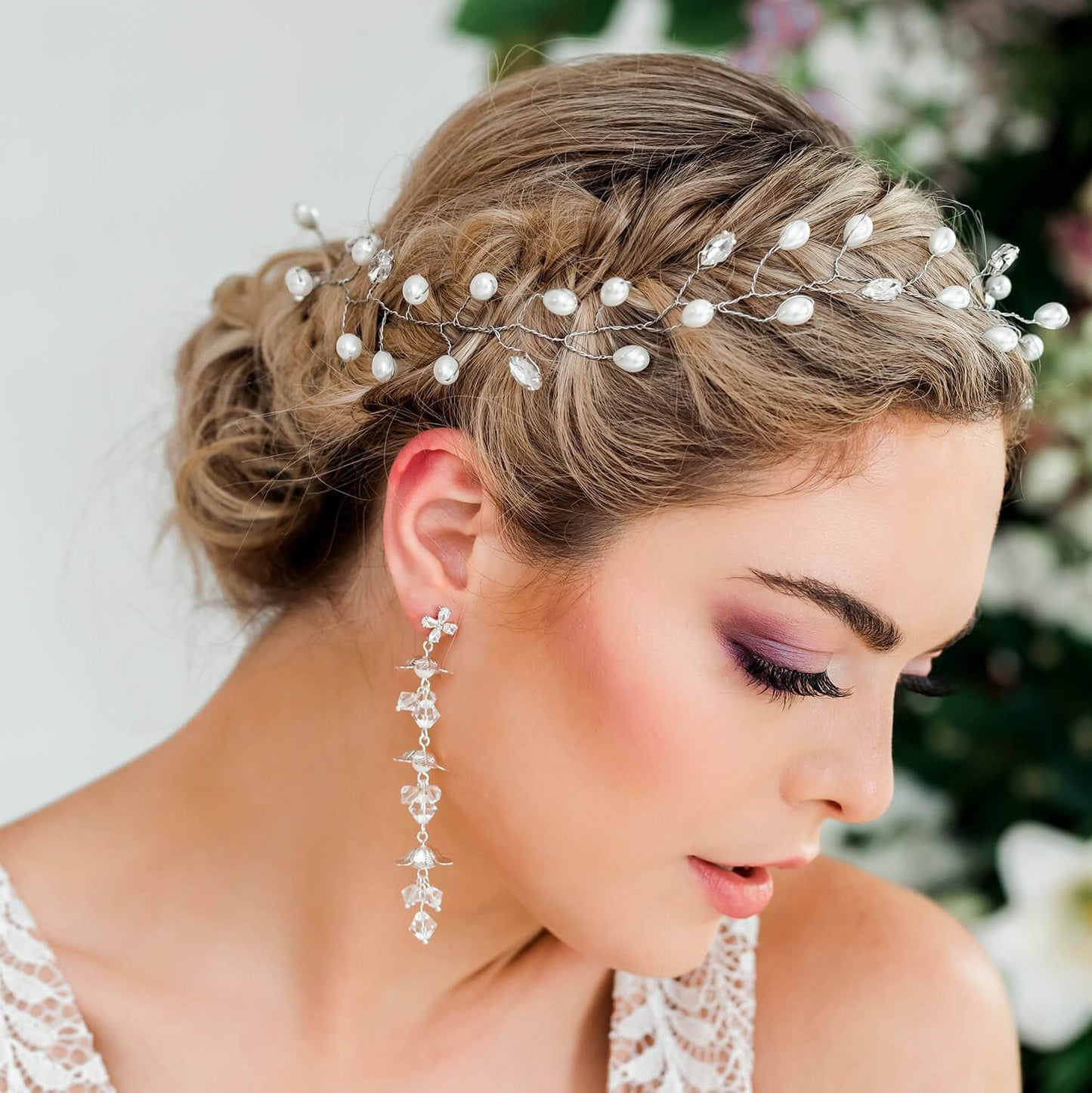 Silver Ivy Bridal Hair Vine Headpiece from side