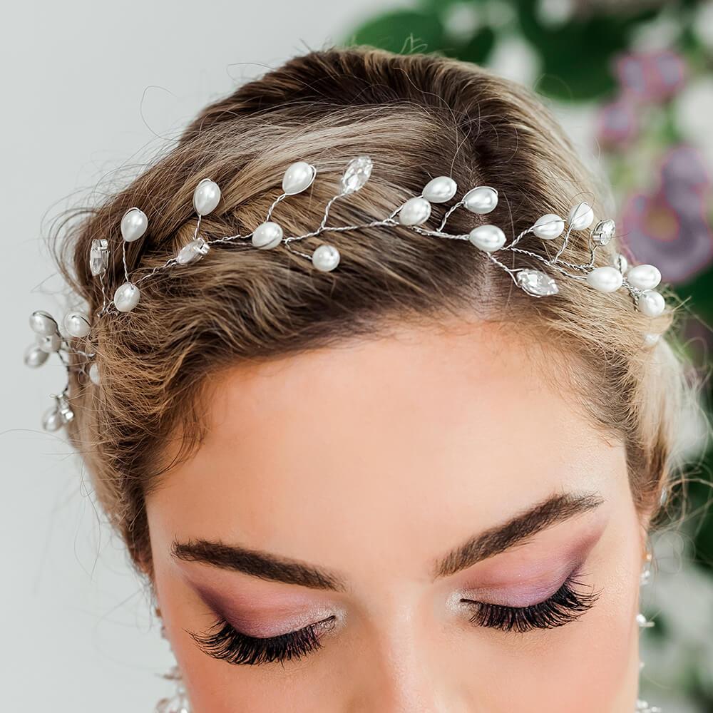 Silver Ivy Bridal Hair Vine Headpiece from top
