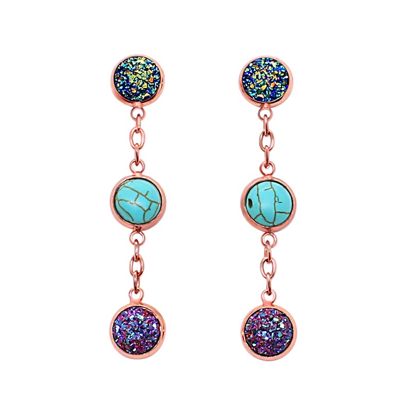 Jorja druzy dangle earrings in rose gold with multi coloured stones