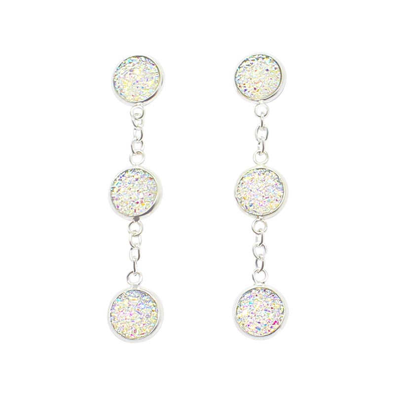 Jorja druzy dangle earrings in silver with iridescent druzy stones