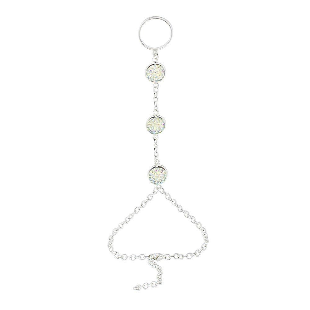 Jorja druzy ring bracelet chain in silver with iridescent druzy stones