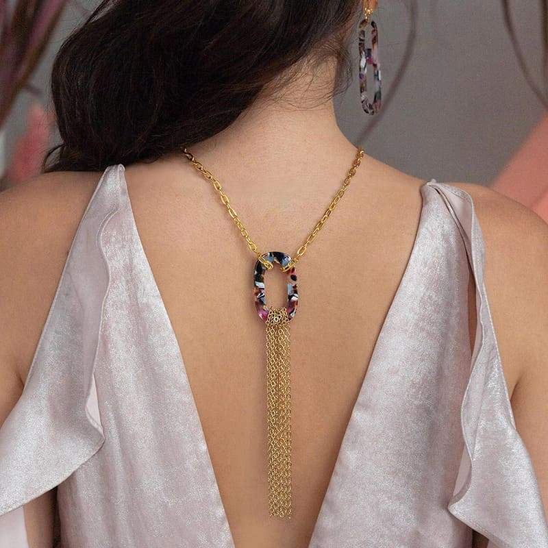 Multicolour Joss Gold Tassel Necklace from back