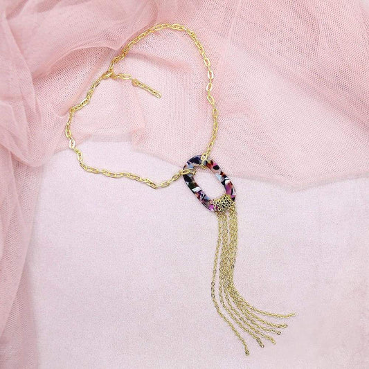 Multicolour Joss Gold Tassel Necklace on pink