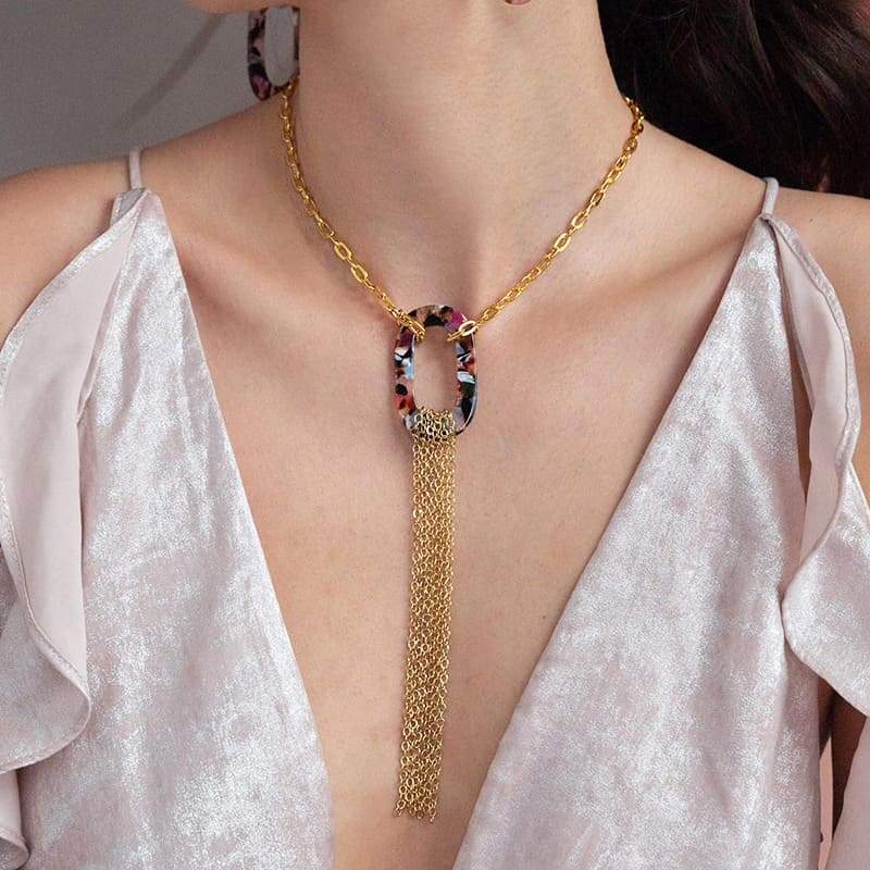 Multicolour Joss Gold Tassel Necklace from front
