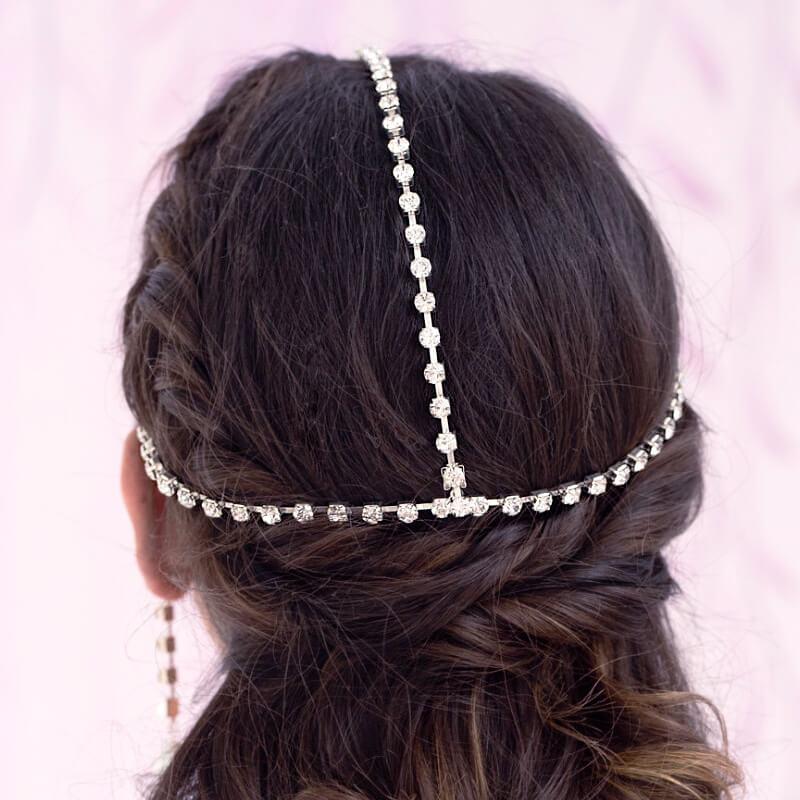 Silver Juno Bohemian Bridal Pearl Headpiece from back