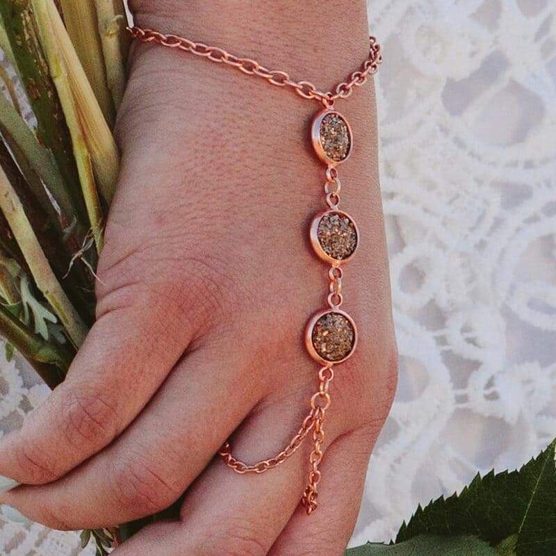 Rose gold Kali Druzy Hand Chain on right hand
