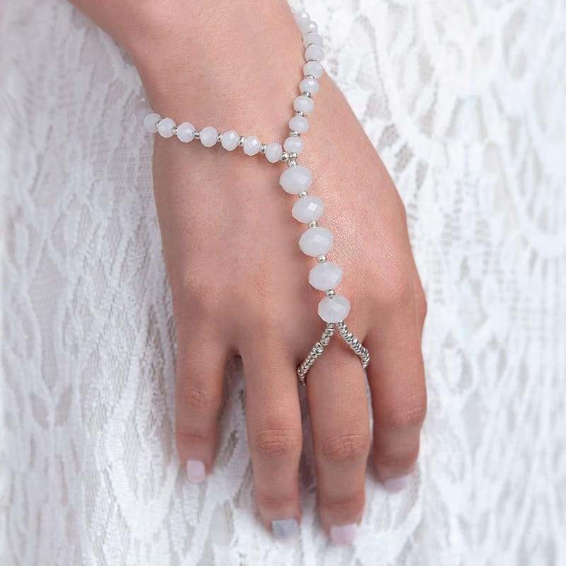 White Kelana Bohemian Bracelet Ring from close