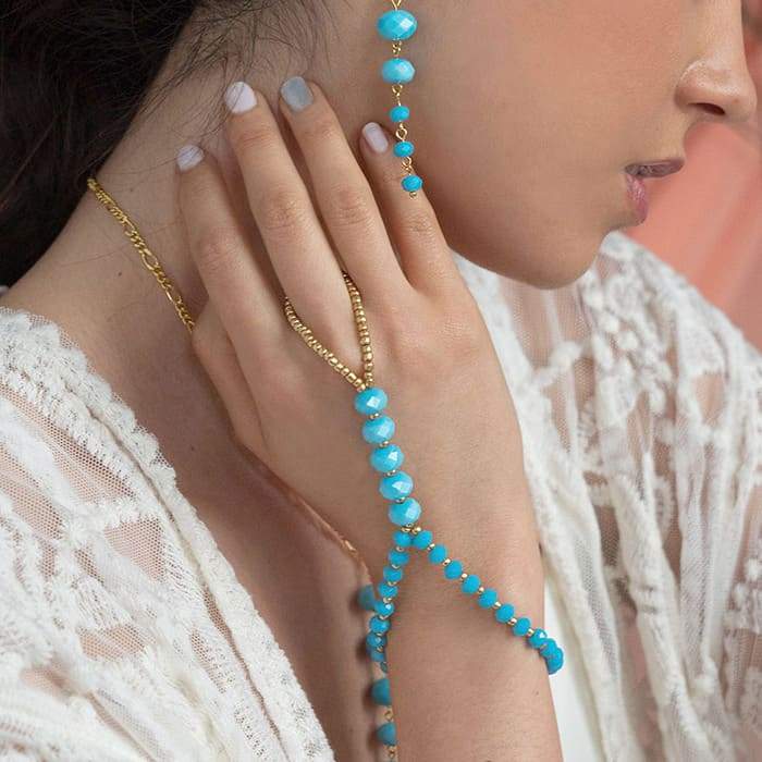 Turquoise Kelana Bohemian Bracelet Ring from close