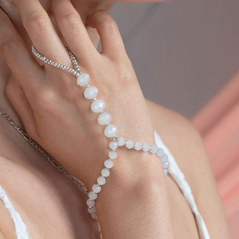 White Kelana Bohemian Bracelet Ring on hand