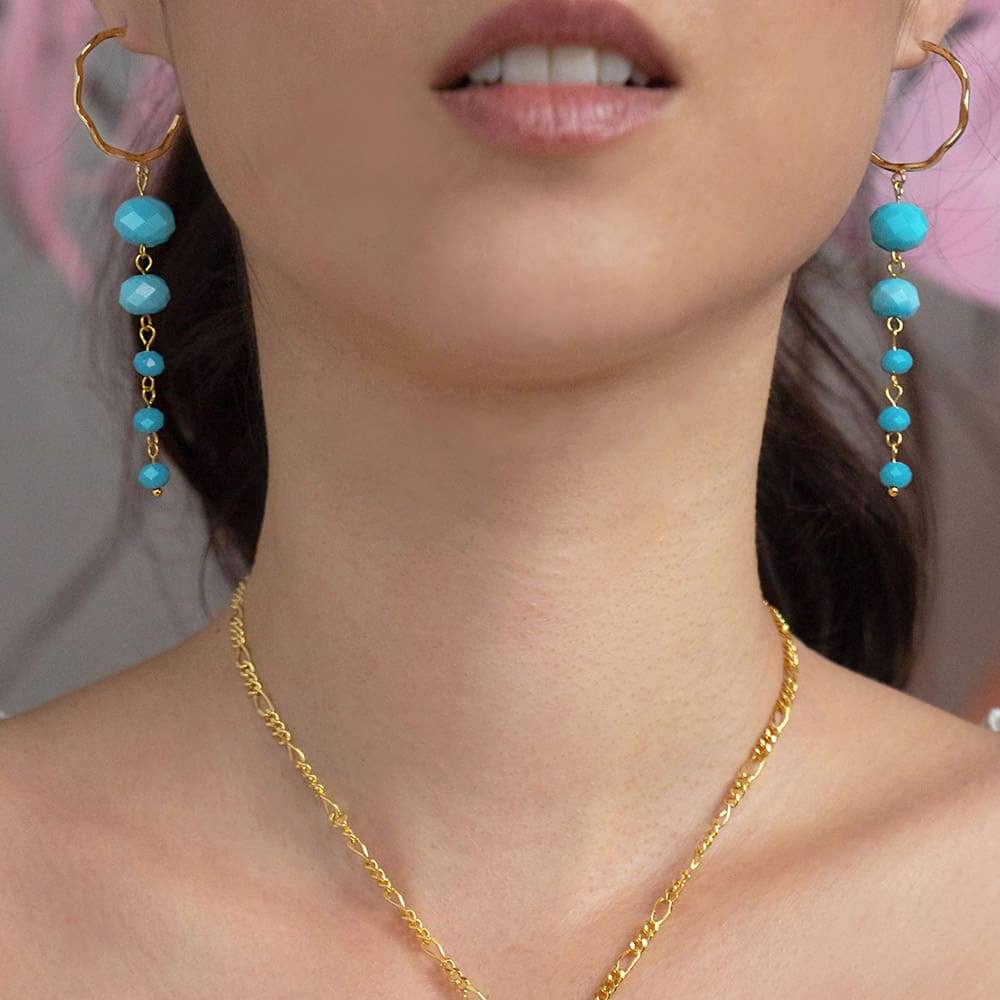 Turquoise Kelana Dangle Bead Earrings from front