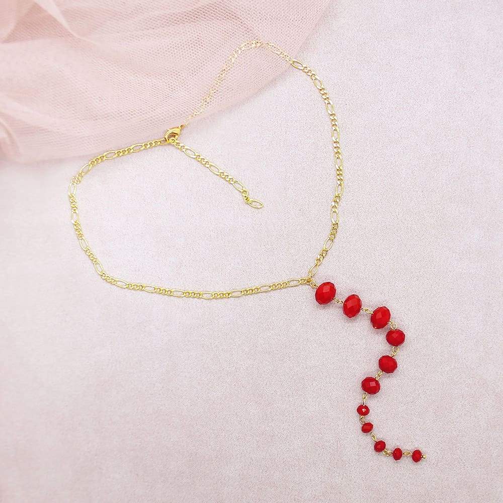 Red Kelana Bohemian Backdrop Necklace on pink