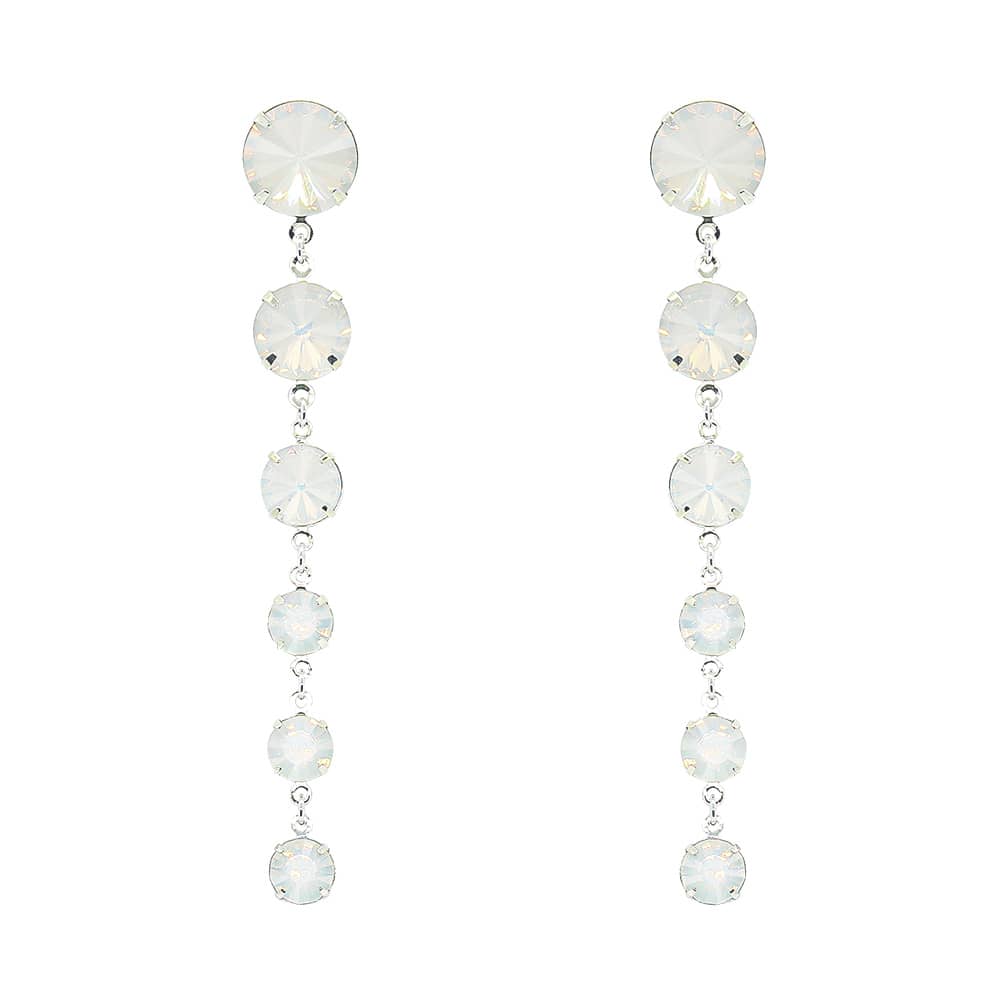 Kelsey Crystal Drop Earrings in White Opal & Silver