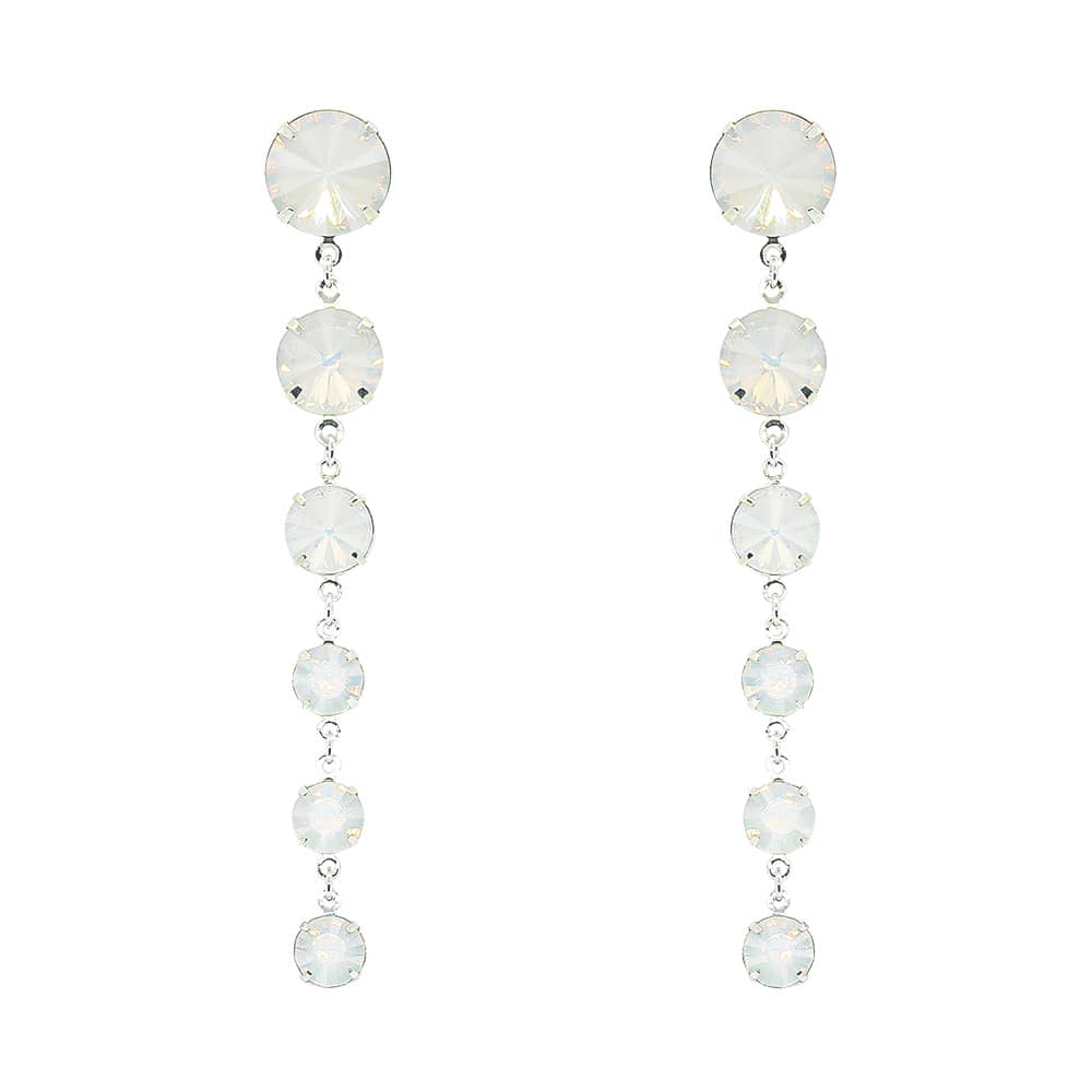 Kelsey Crystal Drop Earrings in White Opal & Silver