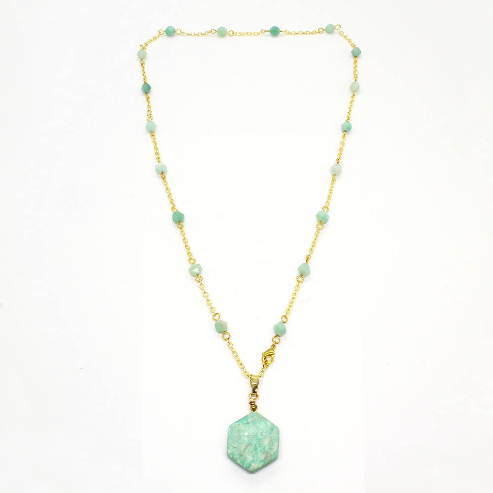 Green Kiana Hexagon Stone Necklace