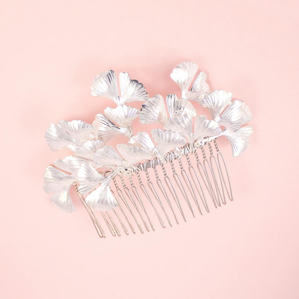 Silver Kiko Bridal Hair Comb on pink