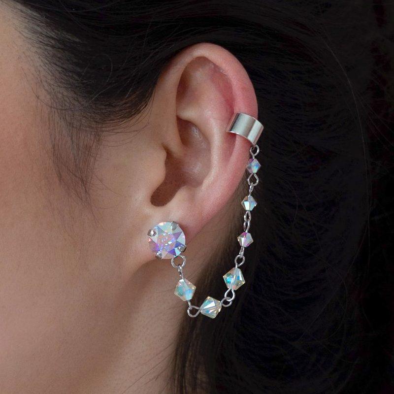 Rainbow Kira Crystal Ear Climber from side