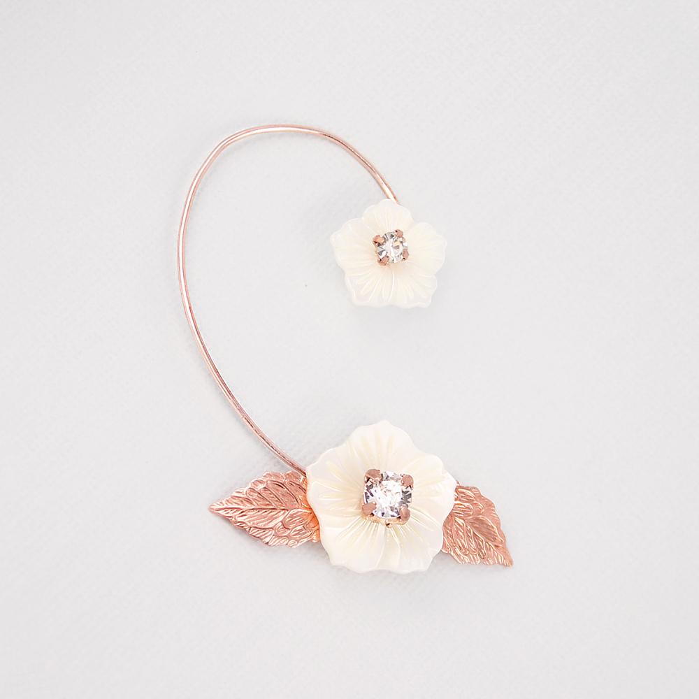 Rose gold Leilani Statement Floral Ear Climber on grey