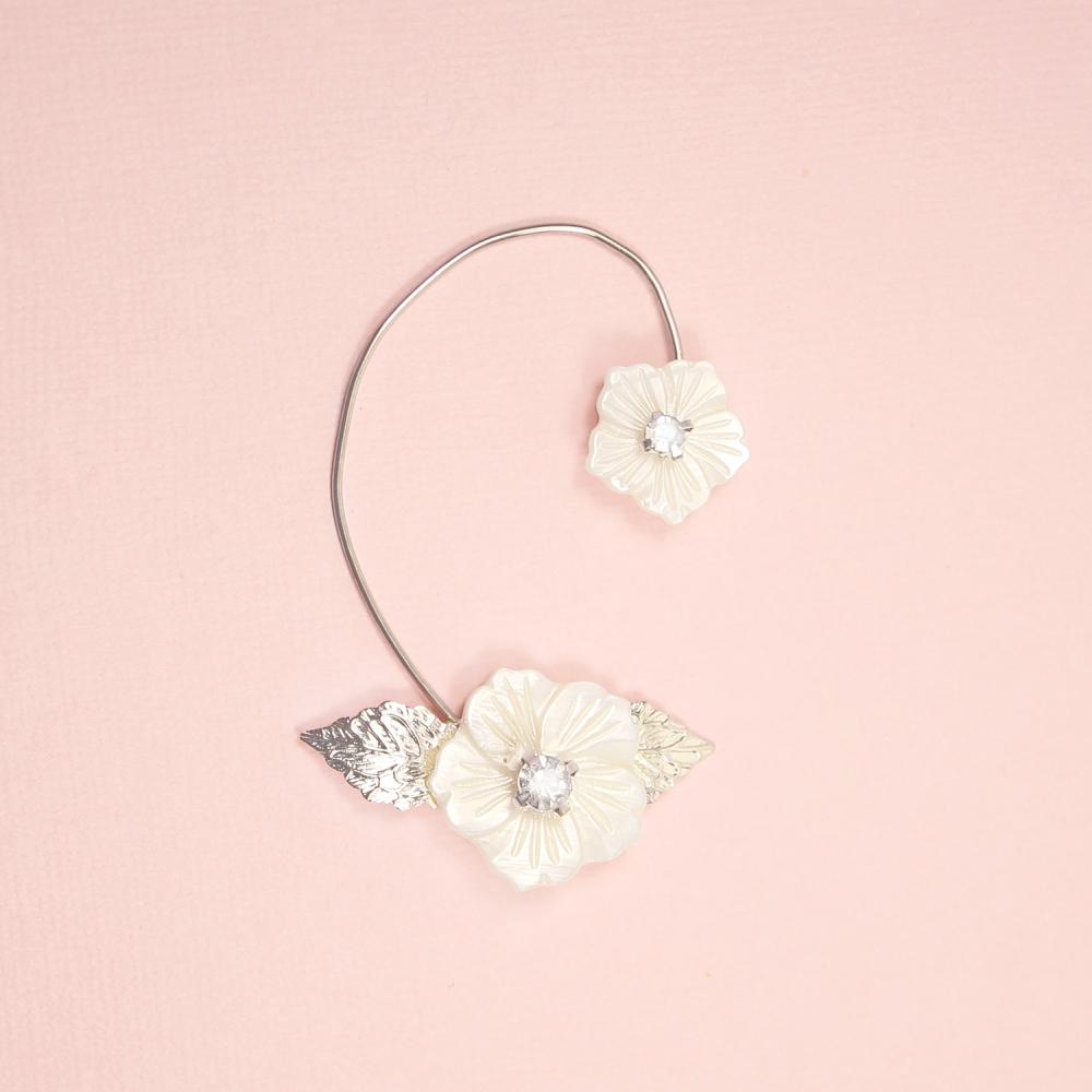 Silver Leilani Statement Floral Ear Climber on pink