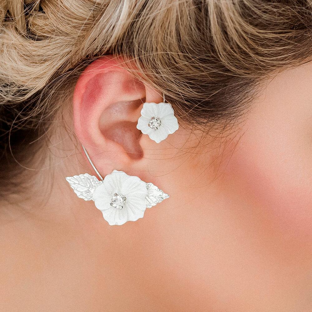 Silver Leilani Statement Floral Ear Climber from side