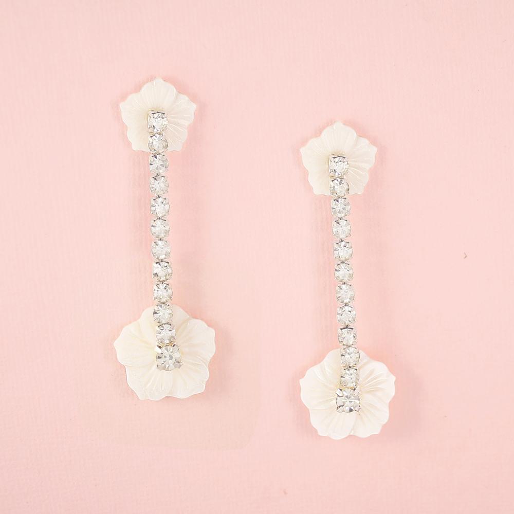 Silver Leilani Floral & Crystal Earrings on pink