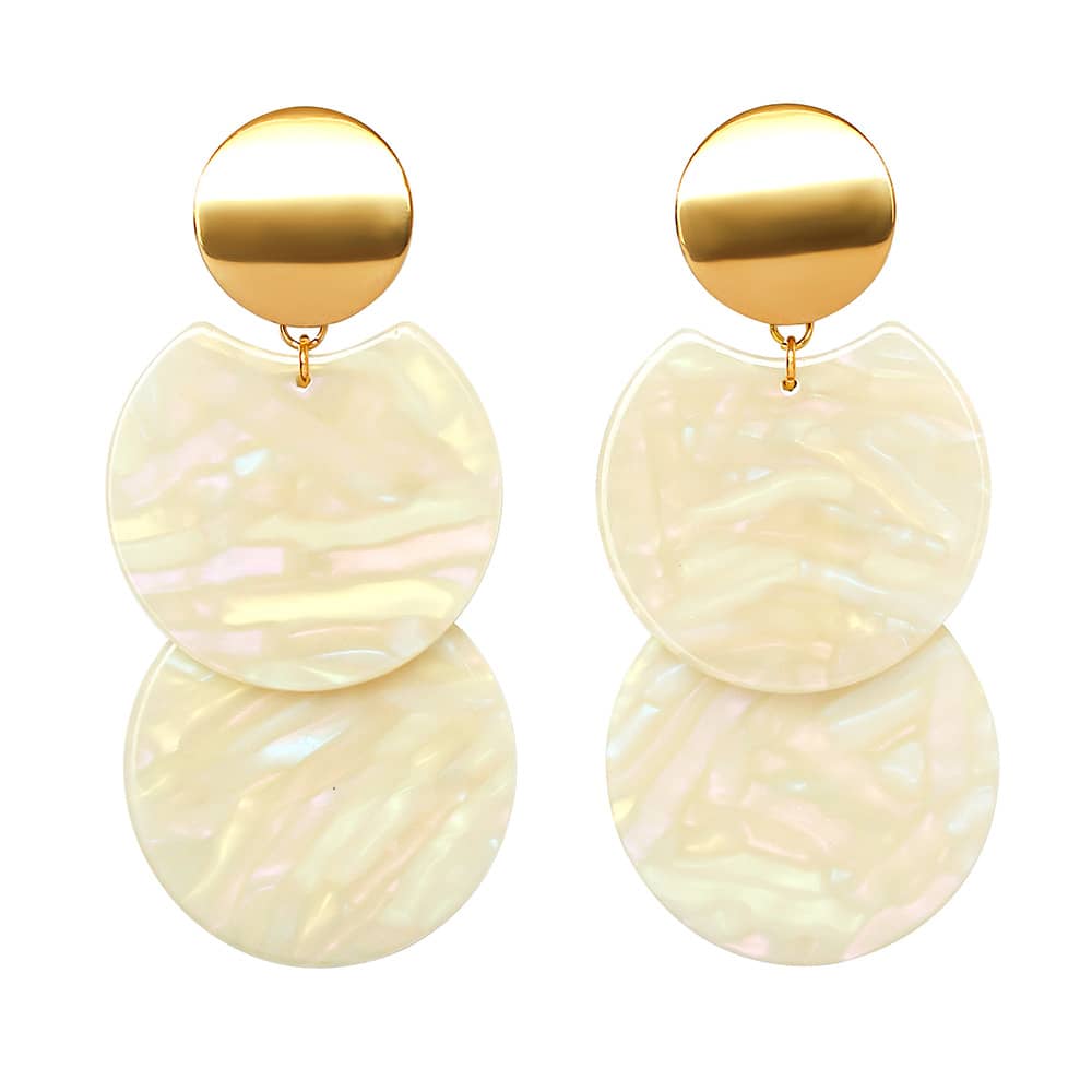 Leya disc dangle earrings in Beige & Gold
