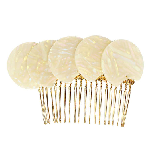 Leya acetate disc hair comb in Beige & Gold