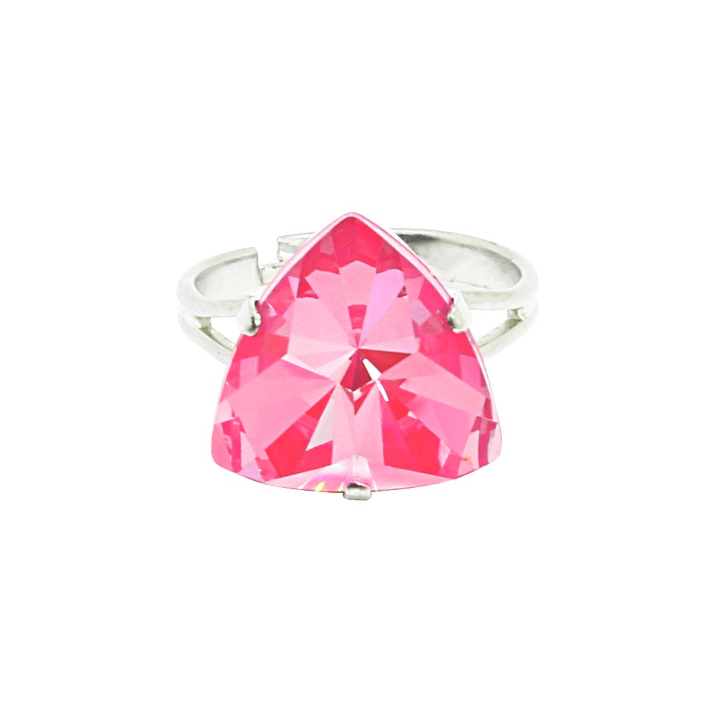 Lissa crystal triangle ring pink crystal ring front view