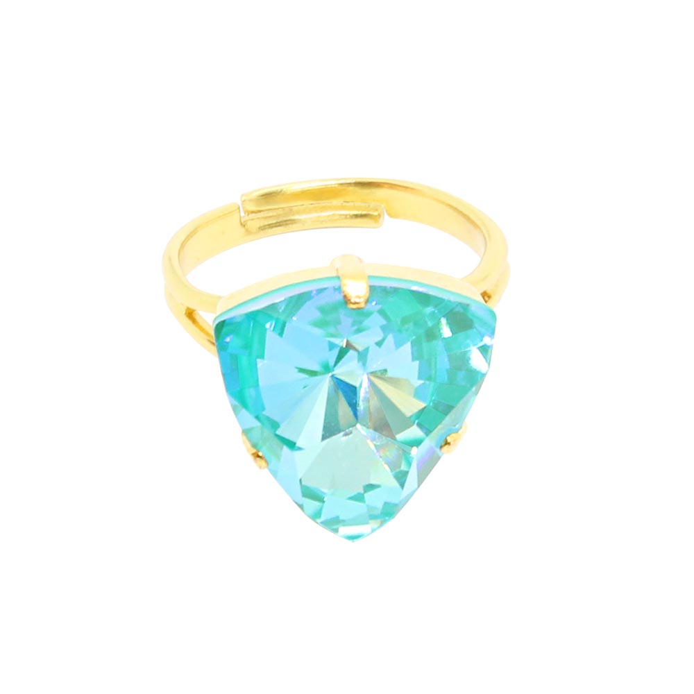 Lissa crystal triangle ring turquoise crystal ring front view