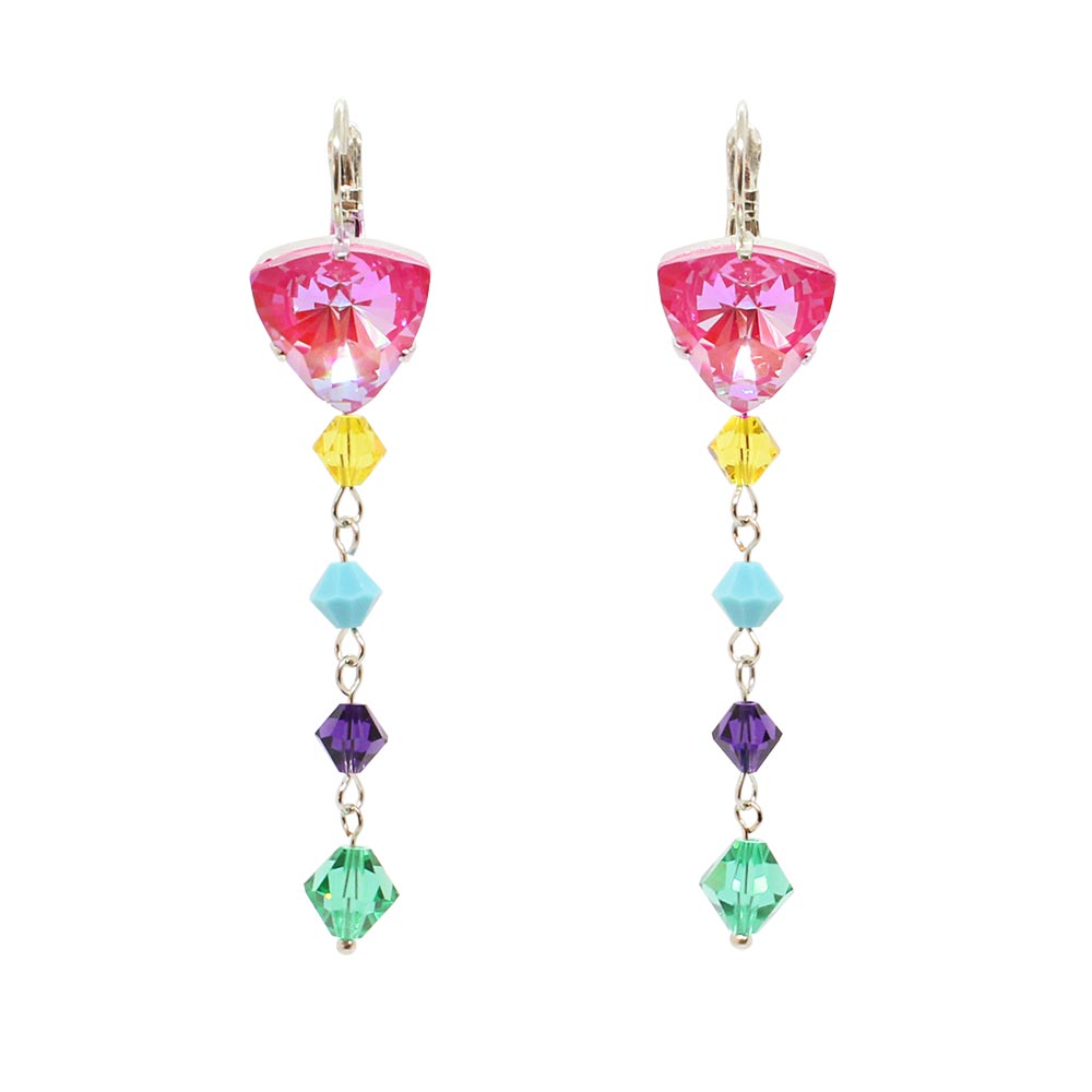 Lissa multi colour crystal earrings pink with silver straight