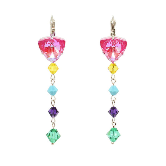 Lissa multi colour crystal earrings pink with silver straight