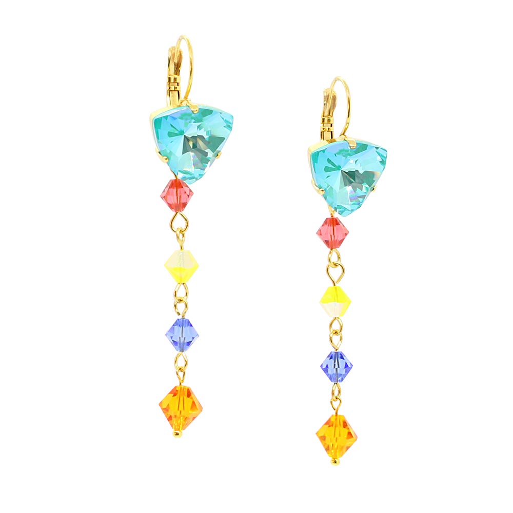 Lissa multi colour crystal earrings turquoise with gold slight side view