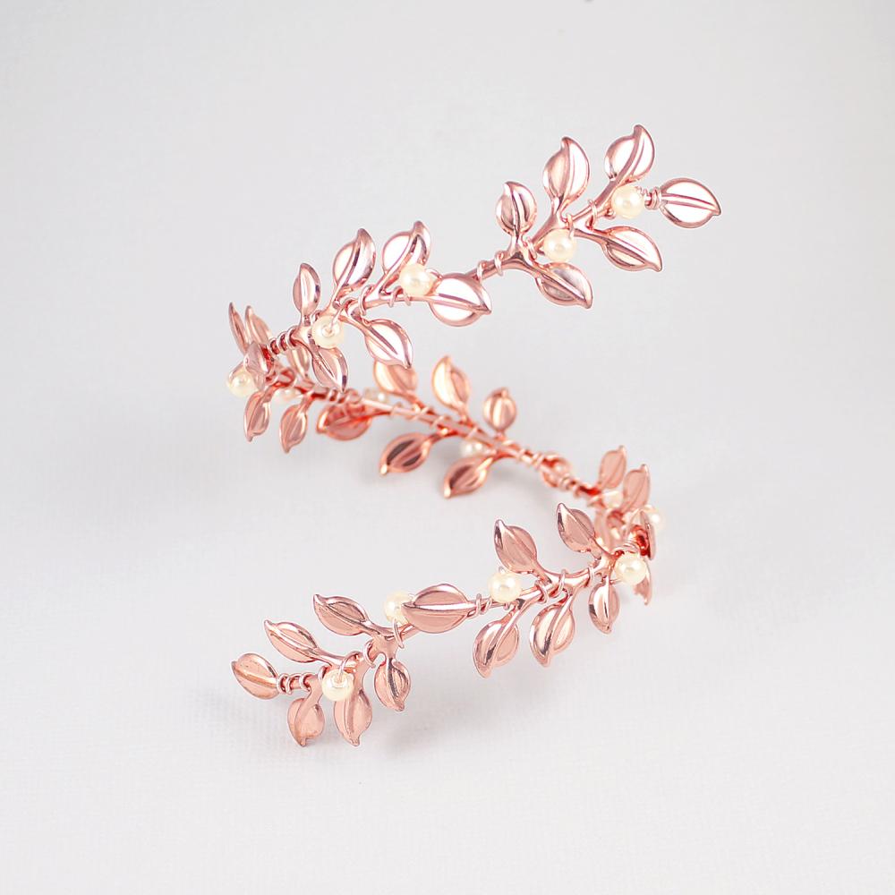 Rose gold Lyra Flowing Vine & Pearl Bracelet on grey